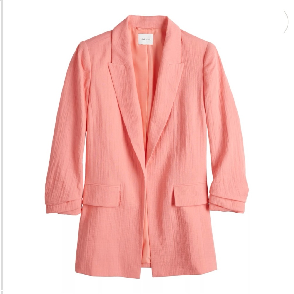 Nine West Coral Ruched Sleeve Open Front Blazer - Size: Extra Large
